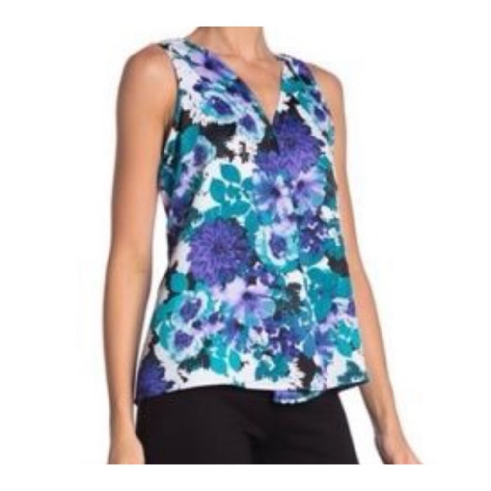 Calvin Klein blue & white floral print sleeveless blouse